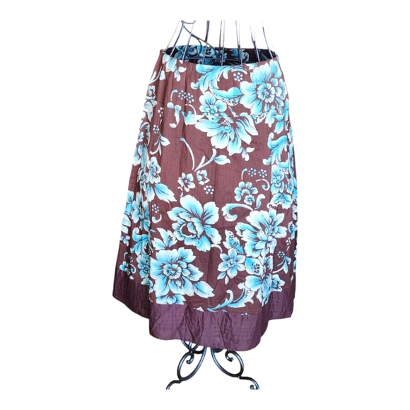 Coldwater Creek Brown Blue Floral A-Line Midi Skirt Size 12 NWT Boho Chic - Picture 2 of 11